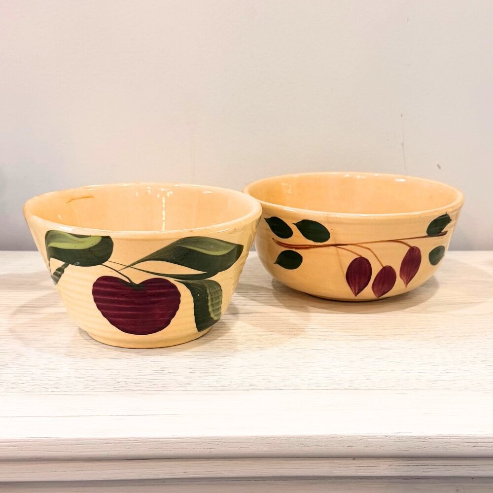 Vintage Lot Watt Pottery Mixing Serving BOWL #7 Oven Ware 3 Leaf APPLE Ribbed